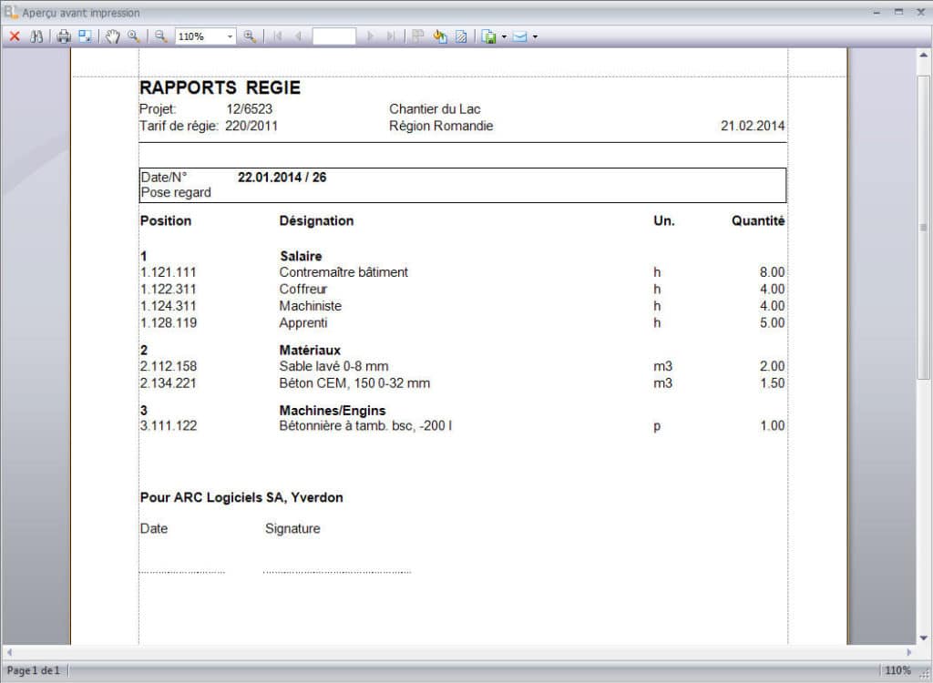 Baubit Pro rapport de régie