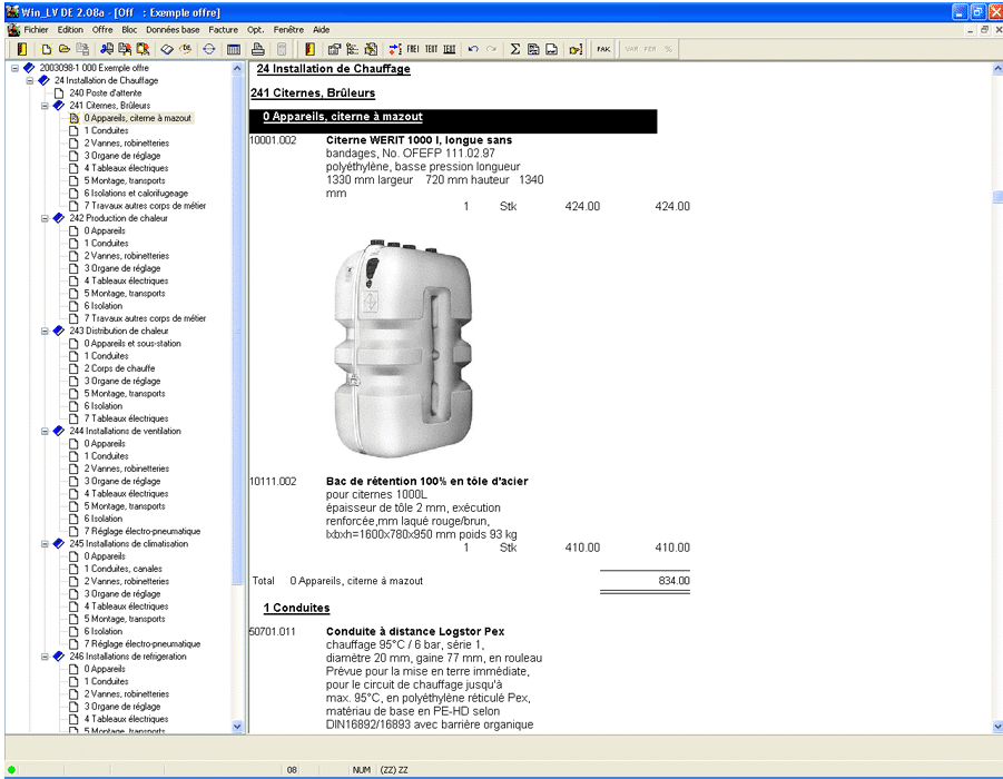 WinBau OD ARC Logiciels printscreen